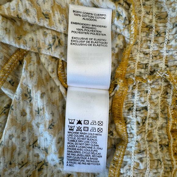 LUCKY BRAND Short Sleeve Tie Front Peasant Top Women's Sz S Yellow Ditsy Floral - Picture 14 of 15